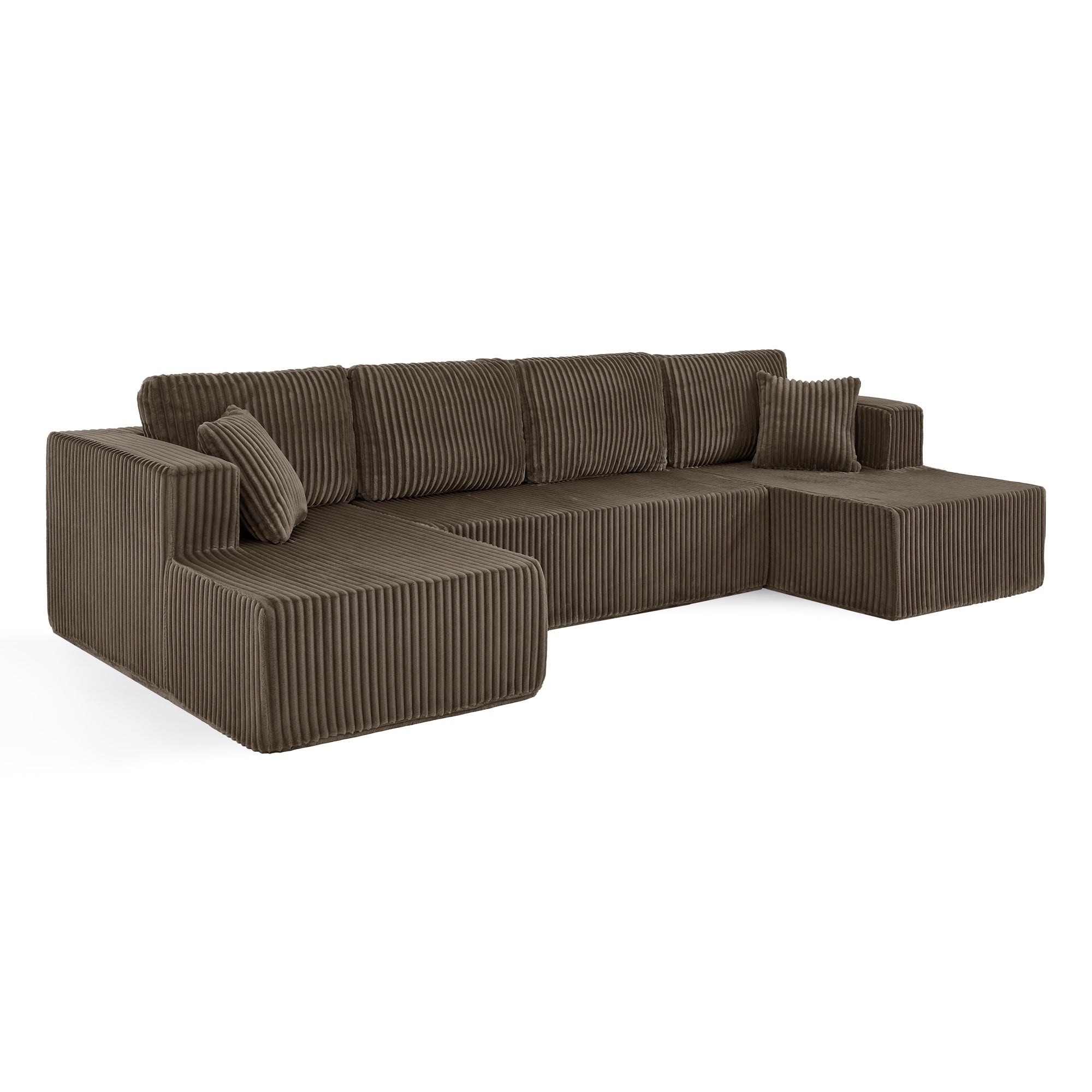 Modern Minimalist U Shape Modular Sectional Sofa, Sleeper Sofa in Corduroy, Brown