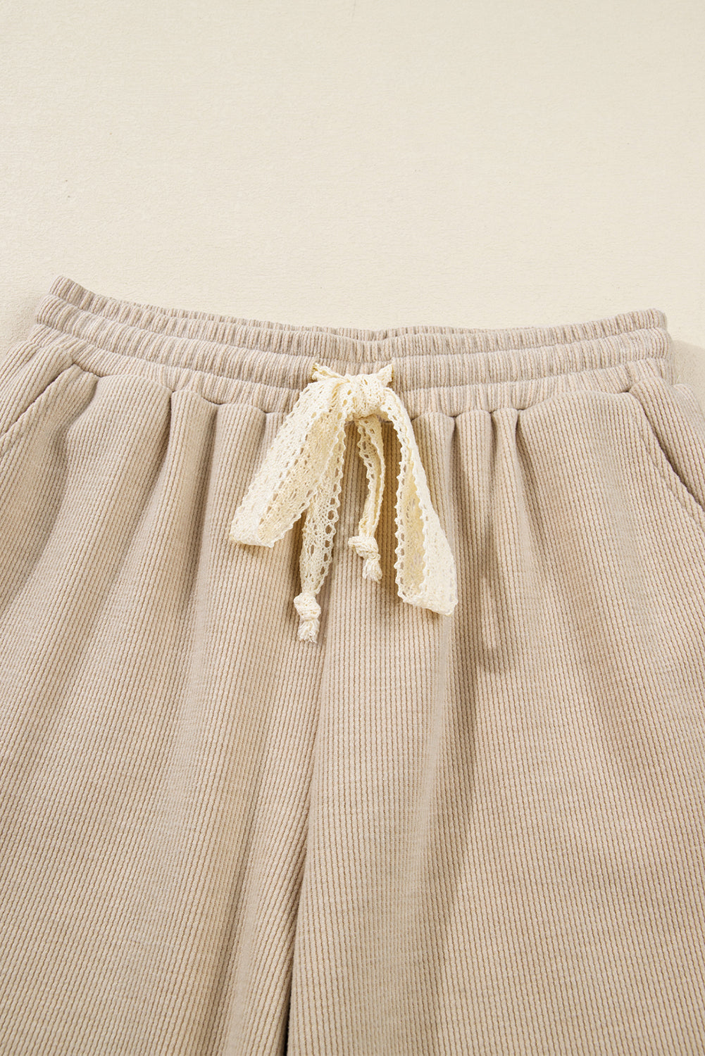 Solid Corduroy Lace Hoodie and Pants Set