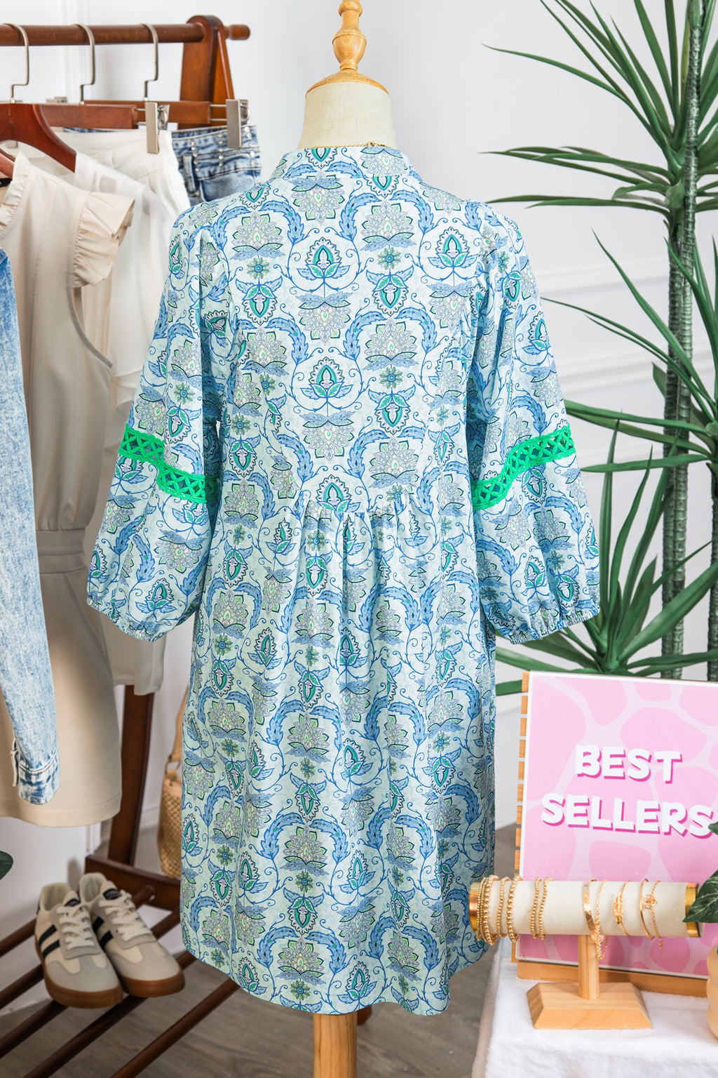Paisley Patchwork Contrast Bracelet Sleeve Mini Dress