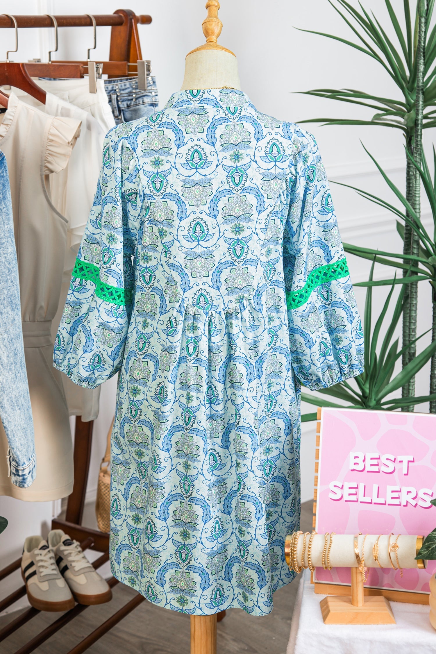 Paisley Patchwork Contrast Bracelet Sleeve Mini Dress