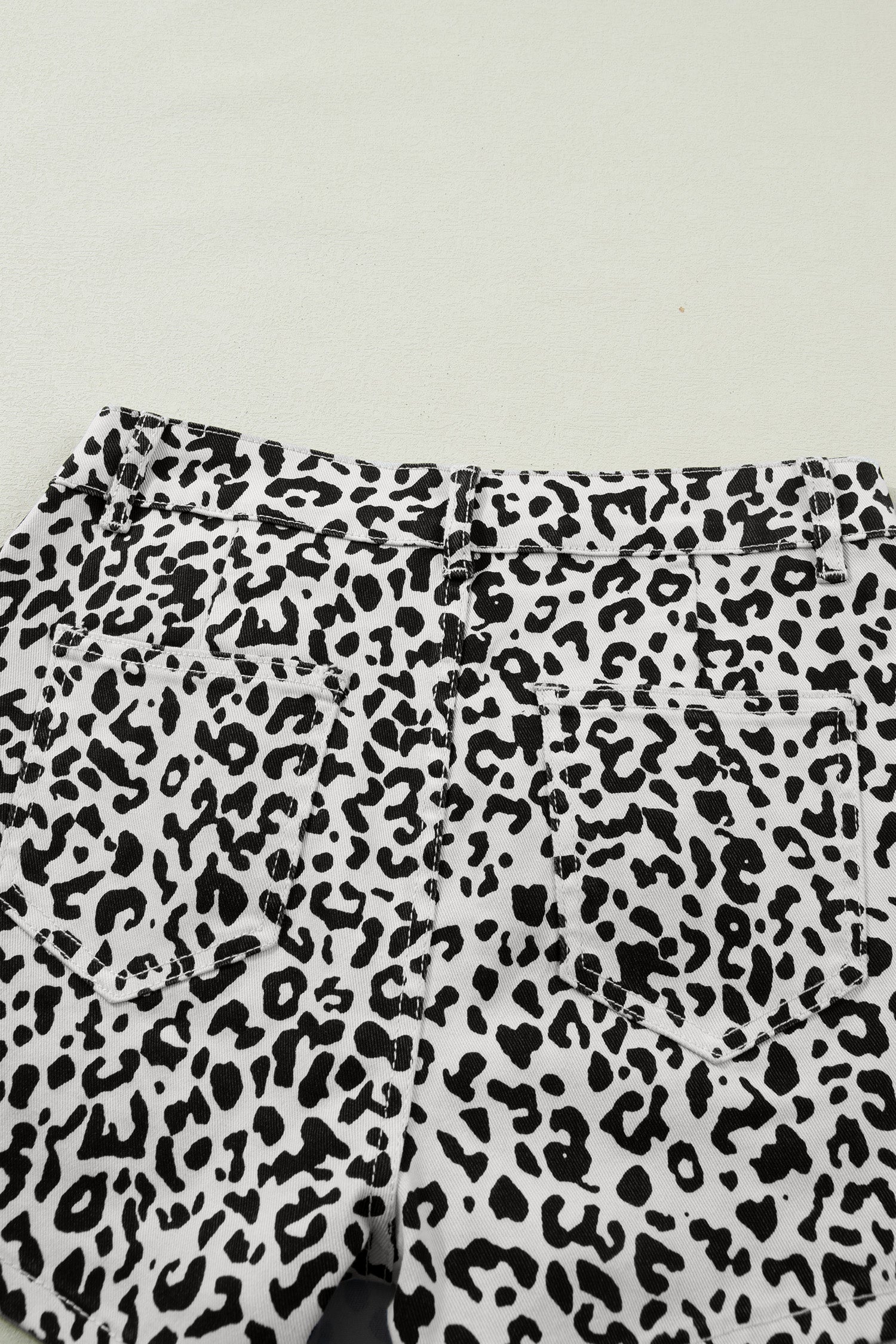 Leopard Denim Buttoned Overlap Shorts