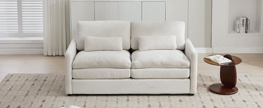 Cozy Upholstered Loveseat Sofa with Double Cushion Design in Beige Chenille, 68.1'