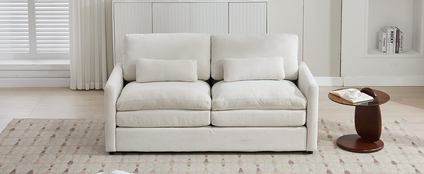 Cozy Upholstered Loveseat Sofa with Double Cushion Design in Beige Chenille, 68.1'