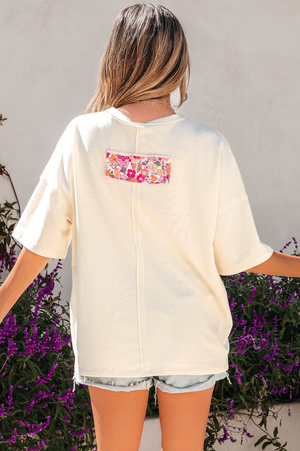 Floral Patchwork Raw Seam Oversize Tee