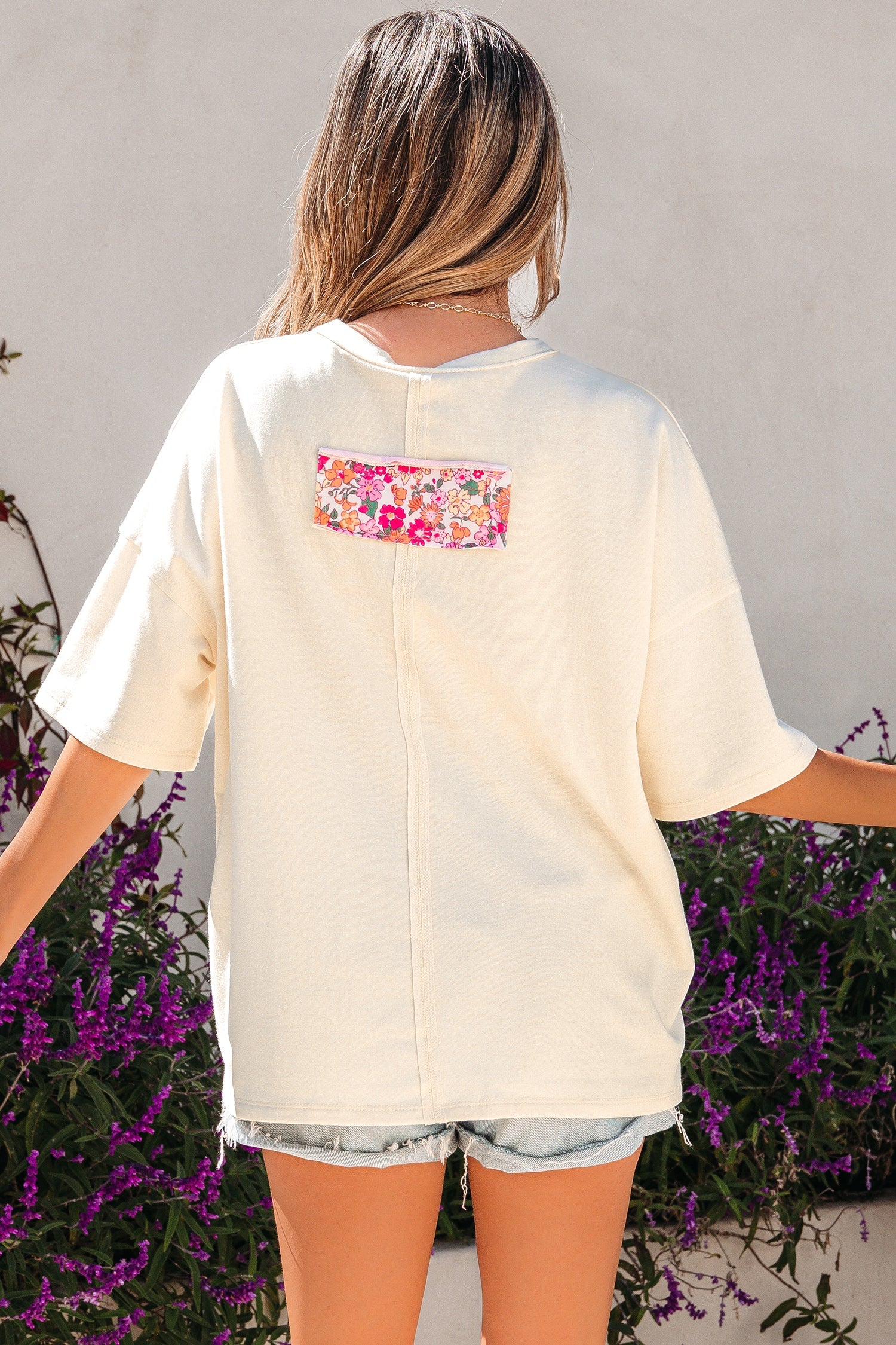 Floral Patchwork Raw Seam Oversize Tee