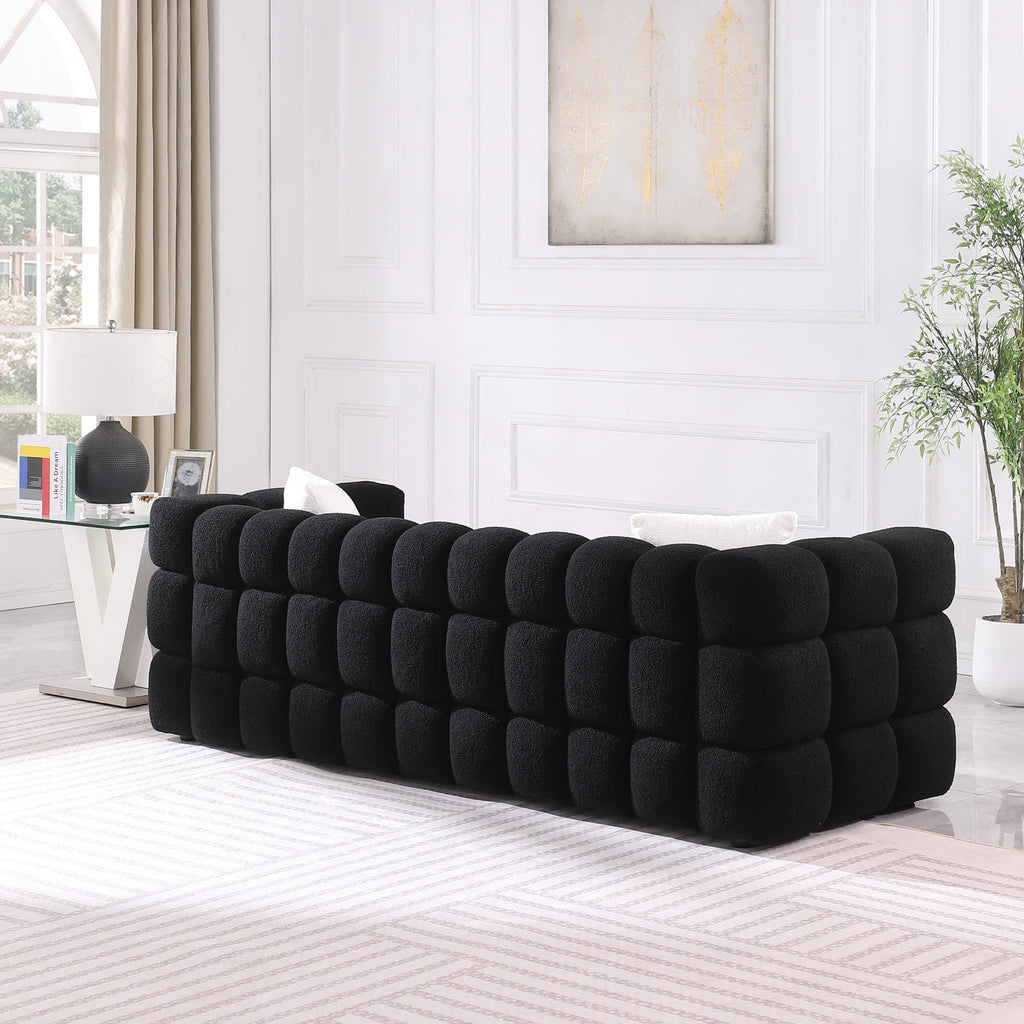 84.3 length ,35.83' deepth ,human body structure for USA people,  marshmallow sofa,boucle sofa ,black color,3 seater