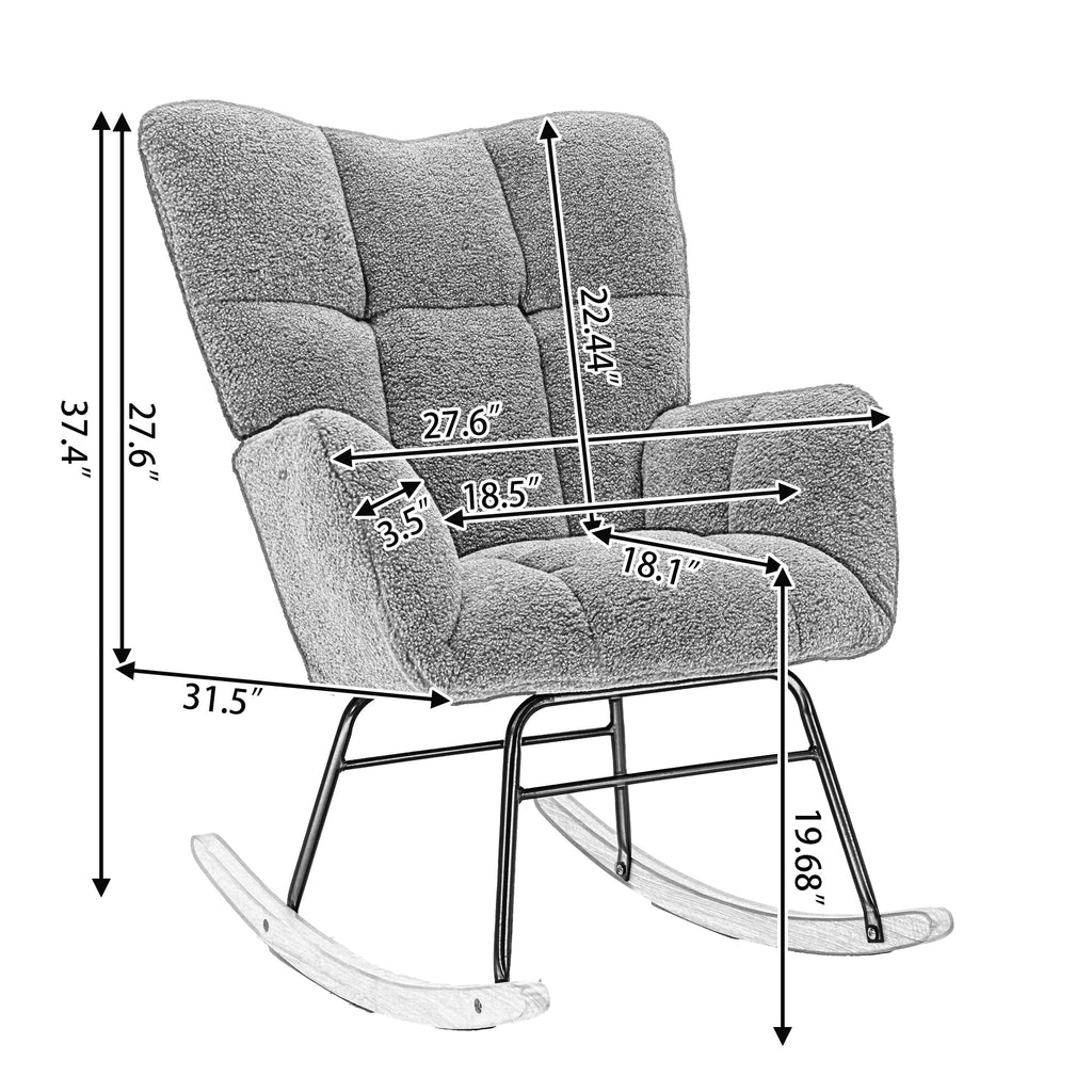 050-Teddy Fabric Rocking Gilder Nursery Chair For Living Room Indoor,Dark Gray