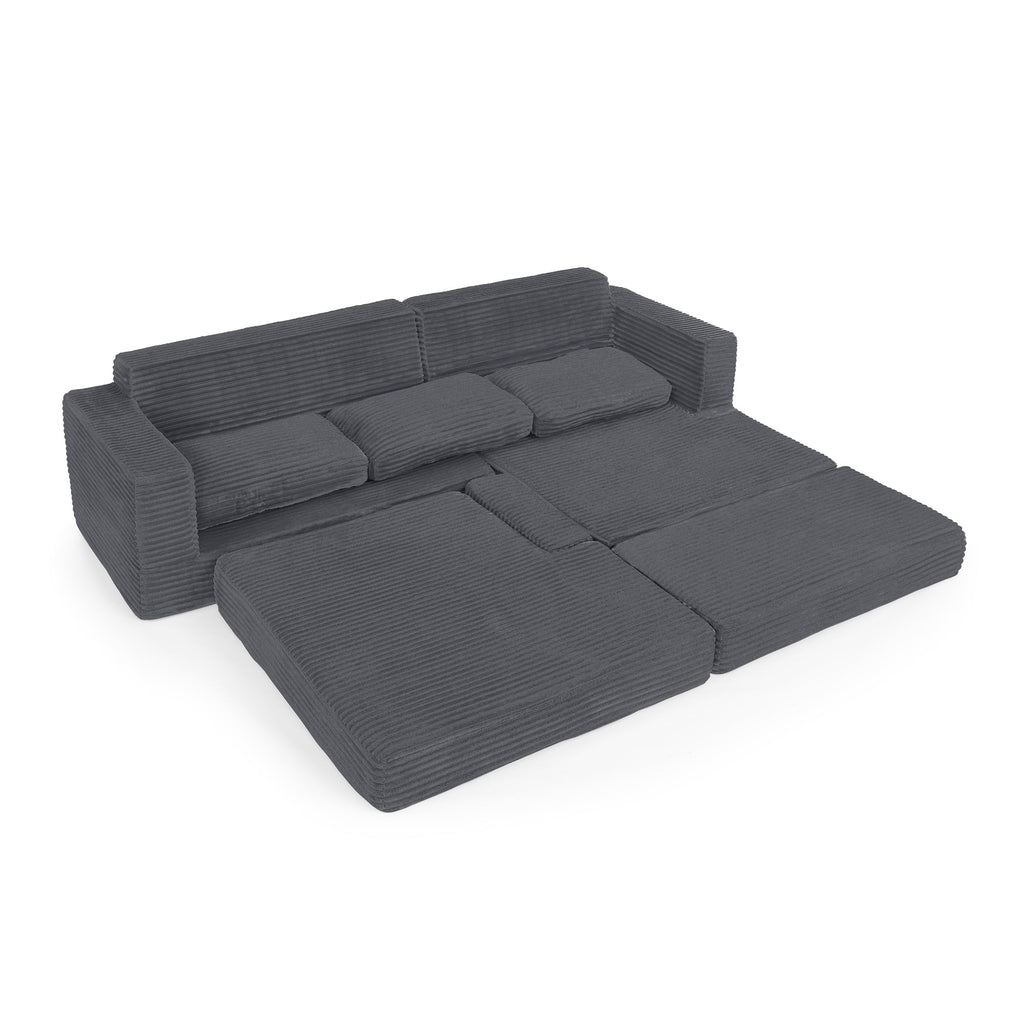 Minimalist L Shape Modular Sectional Sofa Bed in Gray Corduroy Fabric