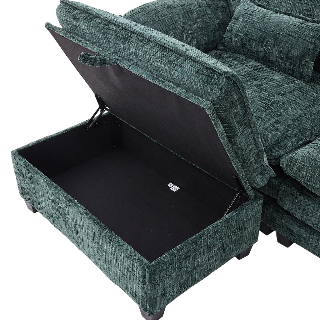 UNITED WE WIN 112' Oversized Sectional Sofa Cloud Couch for Living Room, Modern Chenille L Shaped Couch, Comfy Boucle Modular Sofa Sleeper with Movable Storage Ottoman, Phone Holder, USB Charging Port