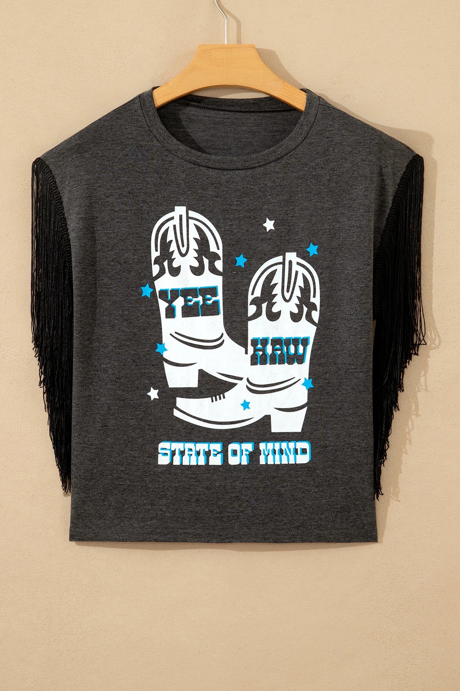 Western Yee Haw State of Mind Fringe Sleeve Tee