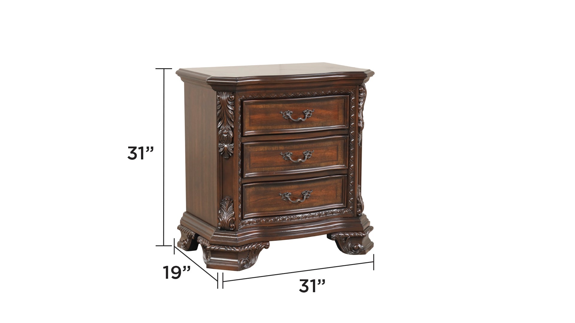 Traditional Style 4 Pc Queen Bedroom Set With Intricate Wood Carvings Made with Wood in Walnut