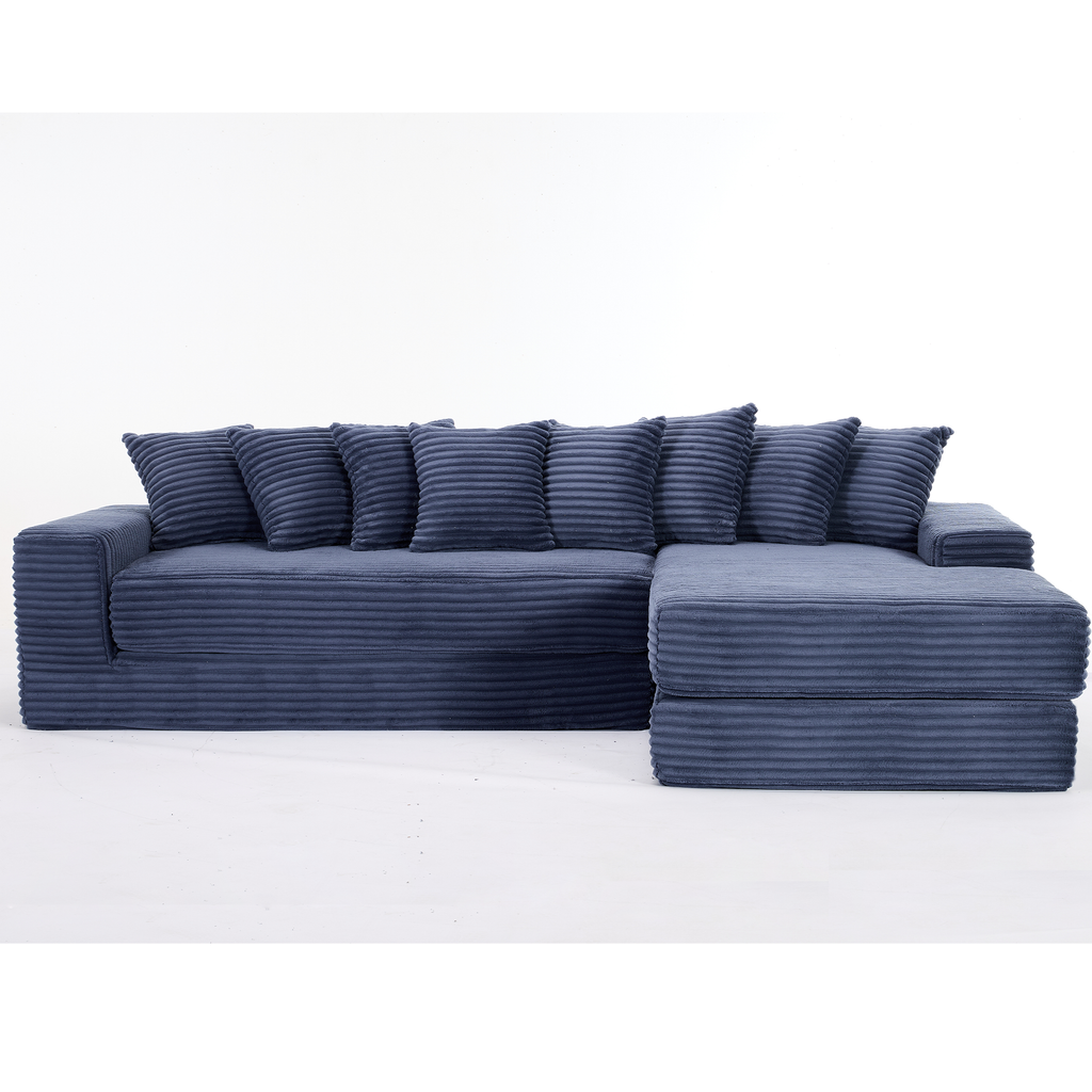 [NEW ARRIVED] [VIDEO PROVIDED] Oversize Cloud Sectional Couch, L-Shape Sofa, Convertible Floor Sleeper Sofa Bed, No Assembly ,Eight pillows,3-in-1,Magazine bag,(Right Facing Sofa),3 Seat,Corduroy,Blue