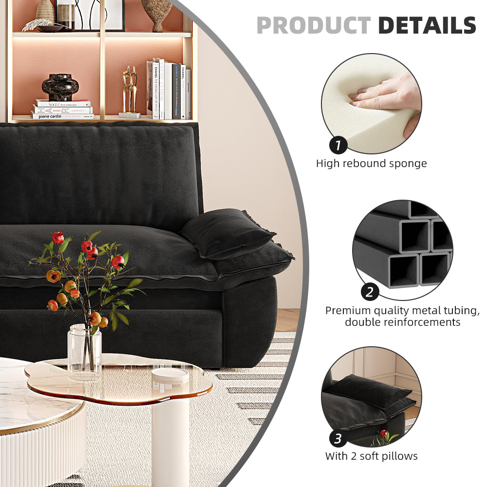 73.2' Queen Pull Out Sofa Bed,3-in-1 Convertible Sleeper Sofa,Multi-Functional Velvet Loveseat Bed,Black(Old Sku:W1885S00050)