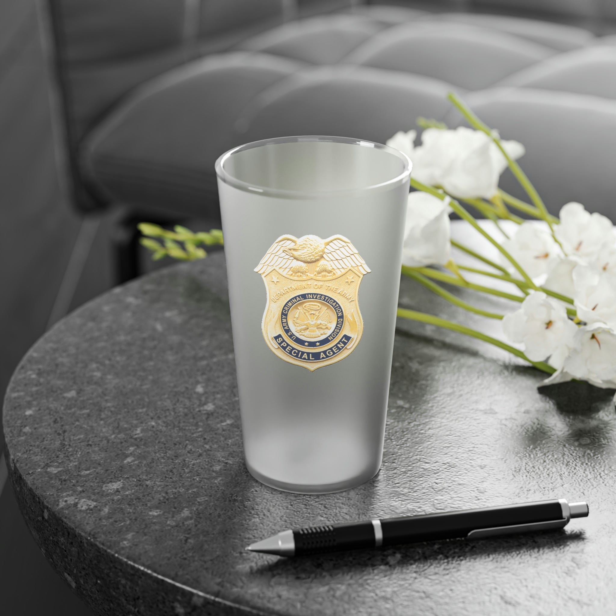 Army CID Badge - Frosted Pint Glass, 16oz