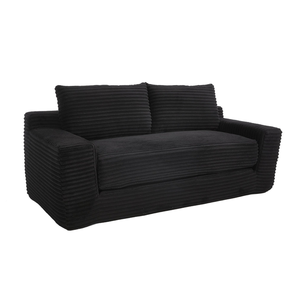 Loveseat Sofa  with Memory Foam & Steel Frame - No Assembly, Convertible 2-in-1 Design, Corduroy Fabric - Compact Couch for Small Spaces, Apartments, Home Office & Bedroom (Black)