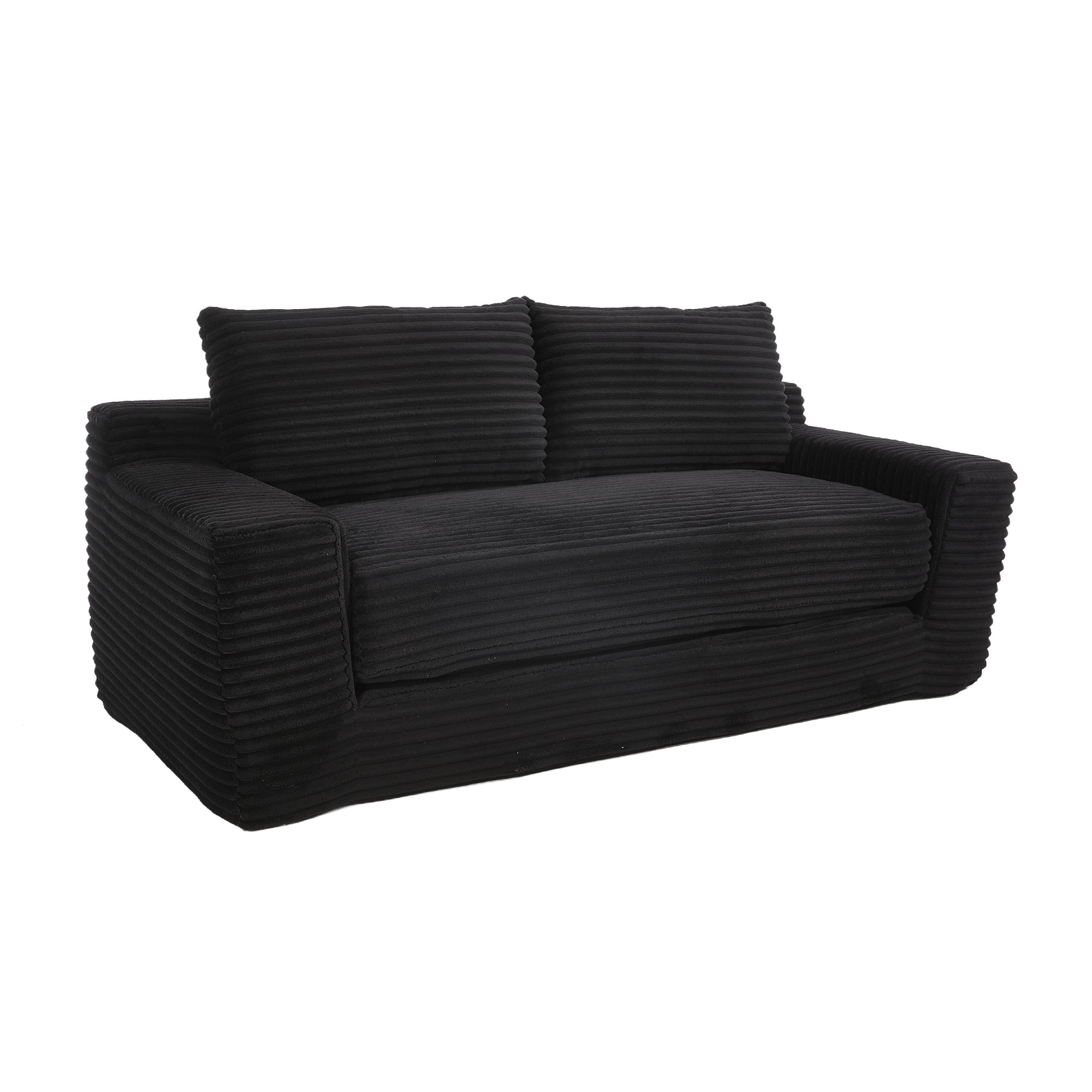 Loveseat Sofa  with Memory Foam & Steel Frame - No Assembly, Convertible 2-in-1 Design, Corduroy Fabric - Compact Couch for Small Spaces, Apartments, Home Office & Bedroom (Black)