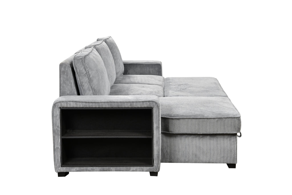 Modern Sofa L-Shaped Sectional Sofa Pull Out SofaBed Convertible Sleeper Sofa Bed with Storage Chaise & USB Port & Cup Holder for Living Room - Light Gray