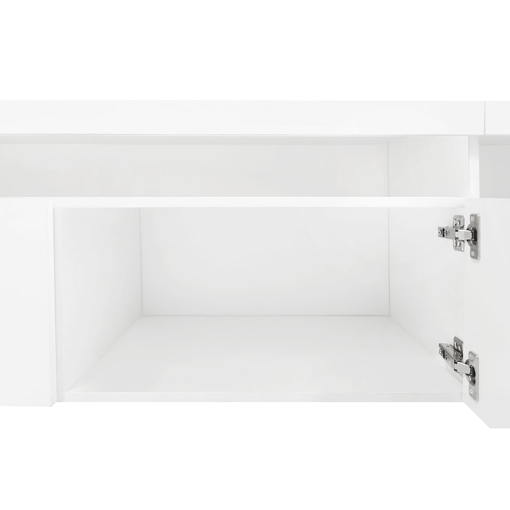 ON-TREND Unique Design TV Stand with 2 Glass Shelves, Ample Storage Space Media Console for TVs Up to 105', Versatile TV Cabinet with LED Color Changing Lights for Living Room, White