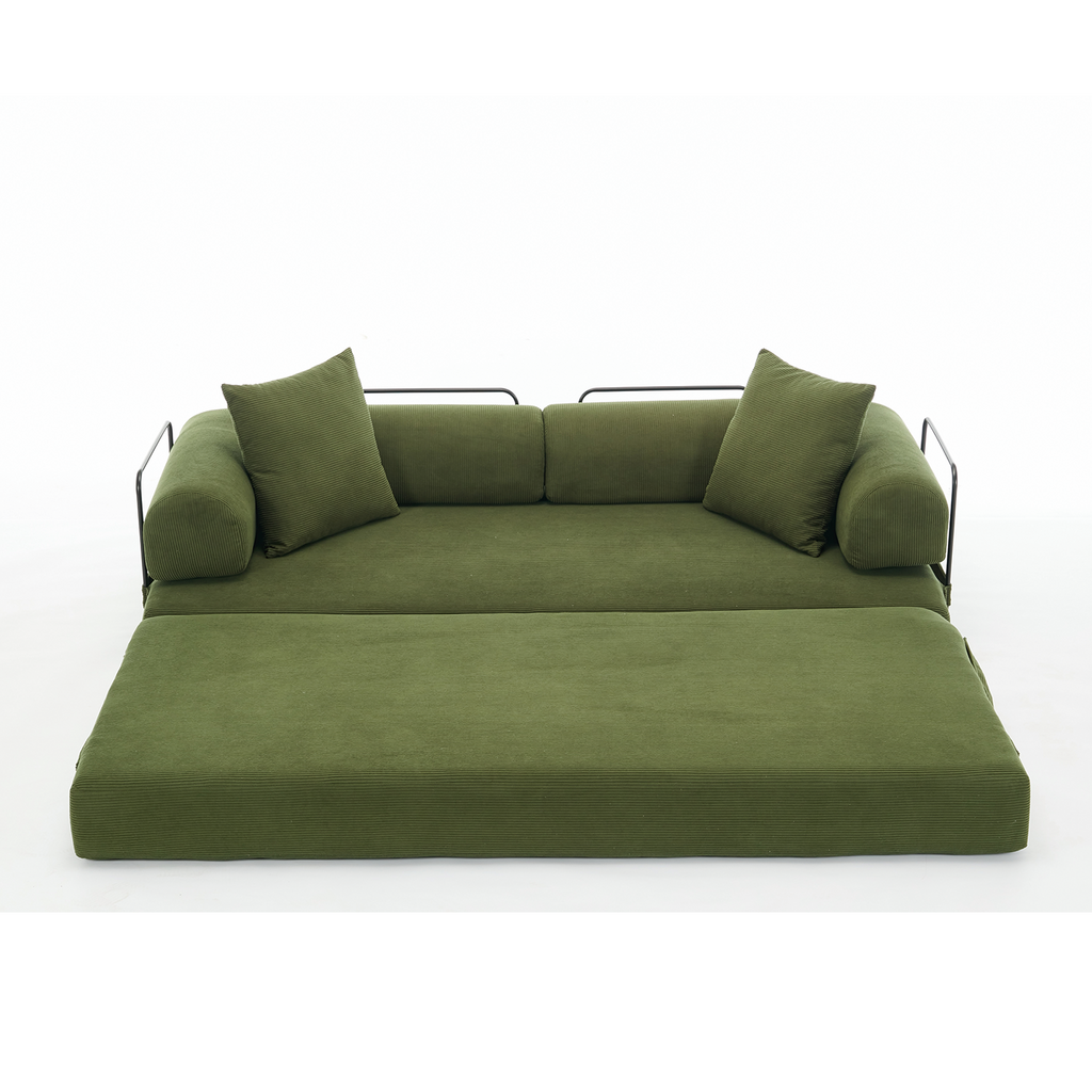 [NEW ARRIVED] [VIDEO PROVIDED] 78.5' Folding Convertible Out Sleeper Sofa Bed,4-in-1 DIY Combination Convertible  Sofa, 3 seat, Folding Sleeper Sofa, King Size , Bedroom,Apartment,Corduroy,Green