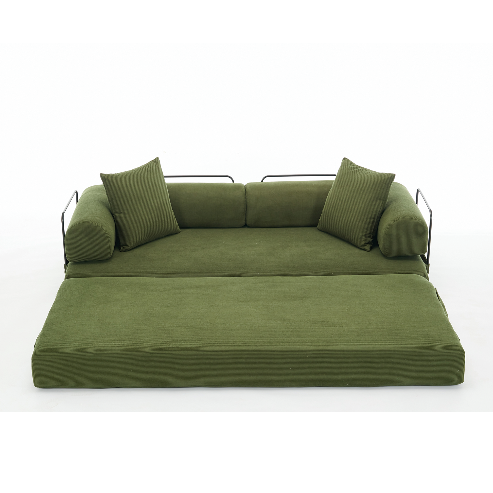 [NEW ARRIVED] [VIDEO PROVIDED] 78.5' Folding Convertible Out Sleeper Sofa Bed,4-in-1 DIY Combination Convertible  Sofa, 3 seat, Folding Sleeper Sofa, King Size , Bedroom,Apartment,Corduroy,Green
