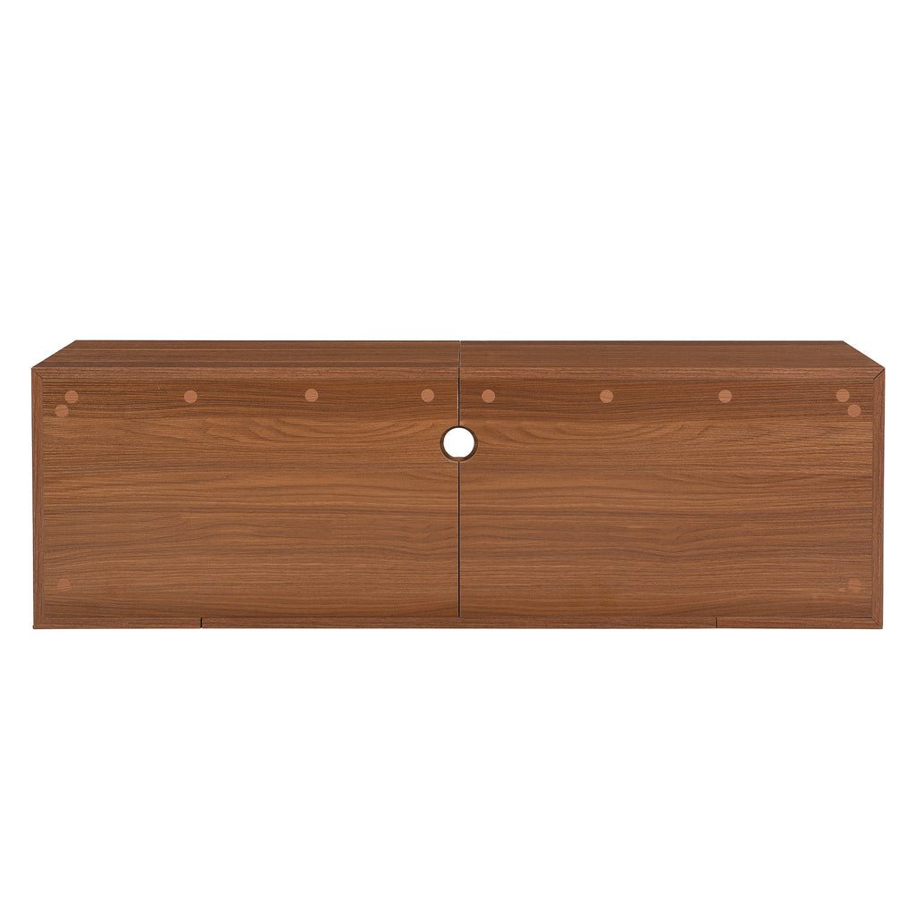 Mid-Century Modern 2 in 1 Cat Furniture, Cat House Litter Box Enclosure Walnut TV Stand With Extendable table, Sliding door. Wood TV Cabinet with Storage