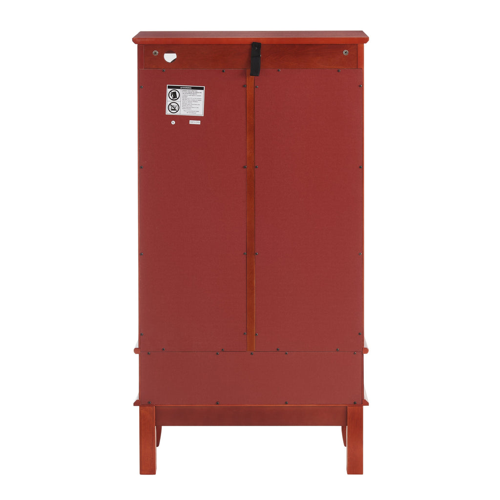 Lighted Glass Display Cabinet Glass Wine Cabinet Curio Display Cabinet with Adjustable Glass Shelves Two Doors and One Drawer Bulb Included for Home Decor and Storage-CHERRY
