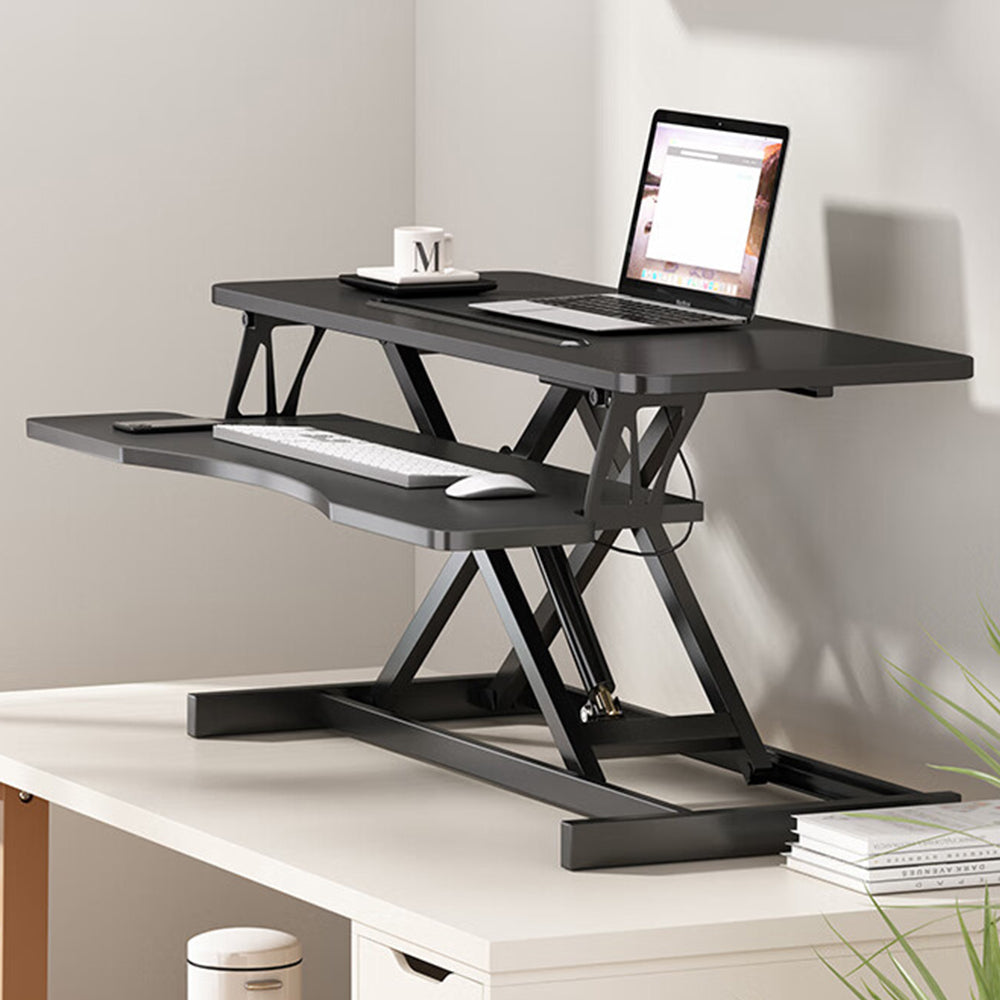 32 Inch Desk Converter, Height Adjustable Sit to Stand Riser, Dual Monitor and Laptop Workstation with Wide Keyboard Tray (BLACK) BACK-TO-SCHOOL