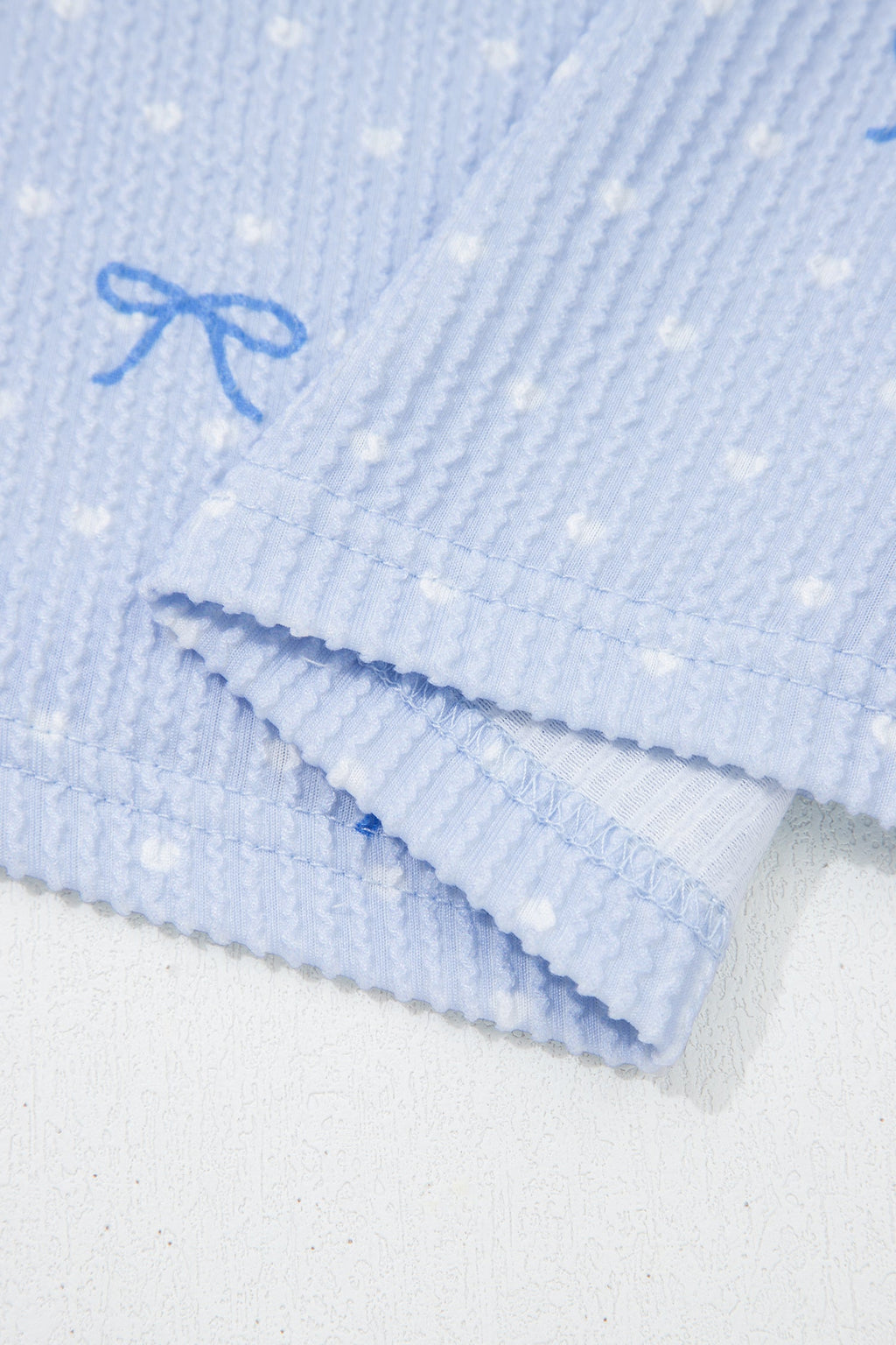 Polka Dot Bow Corded Knit Top and Shorts Set