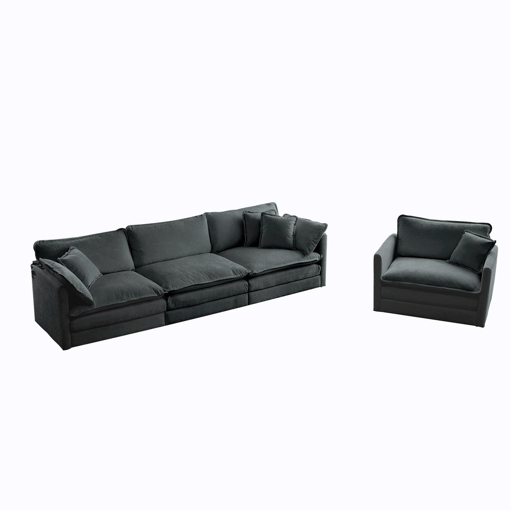 2-Piece Upholstered Sofa, Living Room Sectional Sofa Set Modern Sofa Couches Set , Deep Seat Sofa for Living Room Apartment, 1+3 Seat Gray Chenille