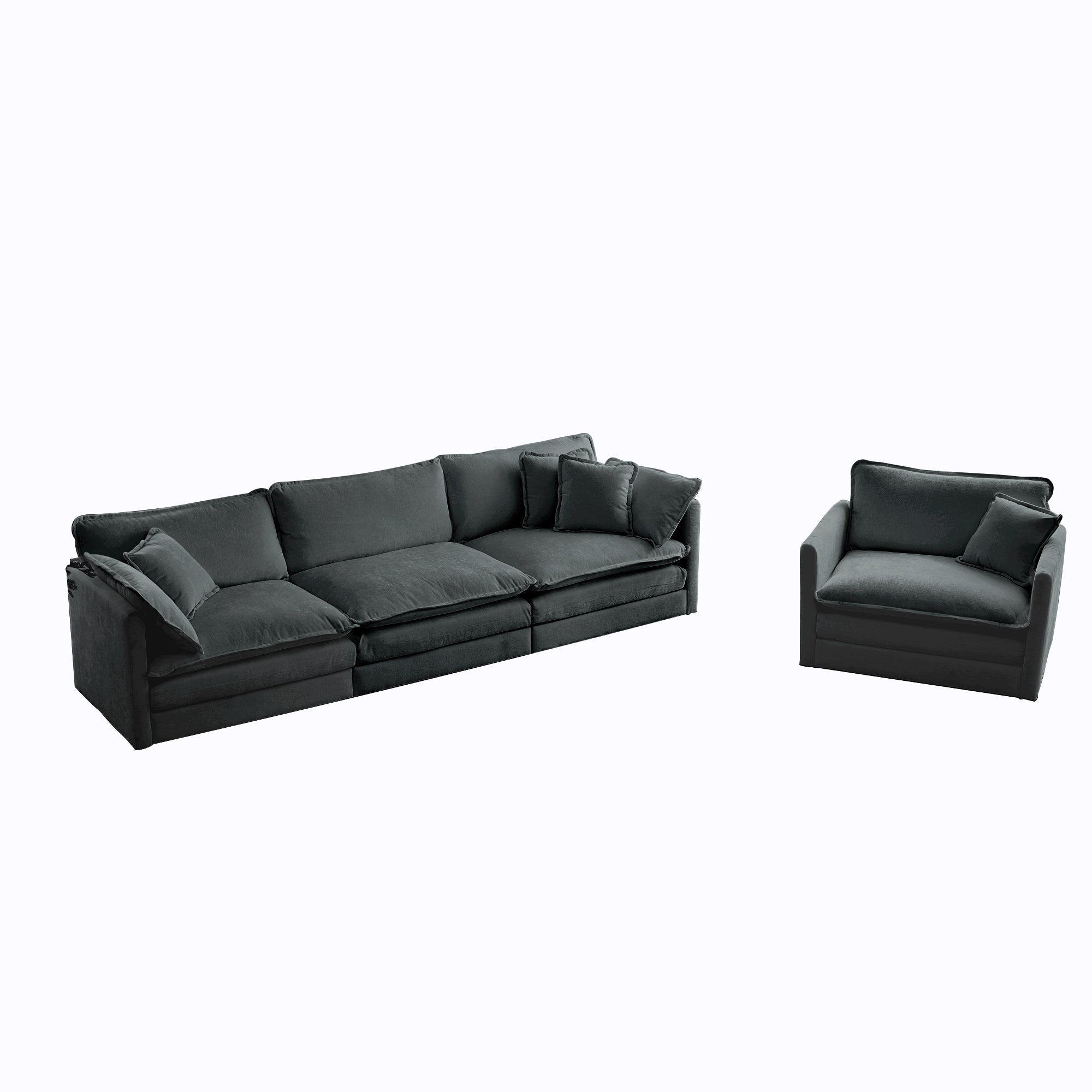 2-Piece Upholstered Sofa, Living Room Sectional Sofa Set Modern Sofa Couches Set , Deep Seat Sofa for Living Room Apartment, 1+3 Seat Gray Chenille