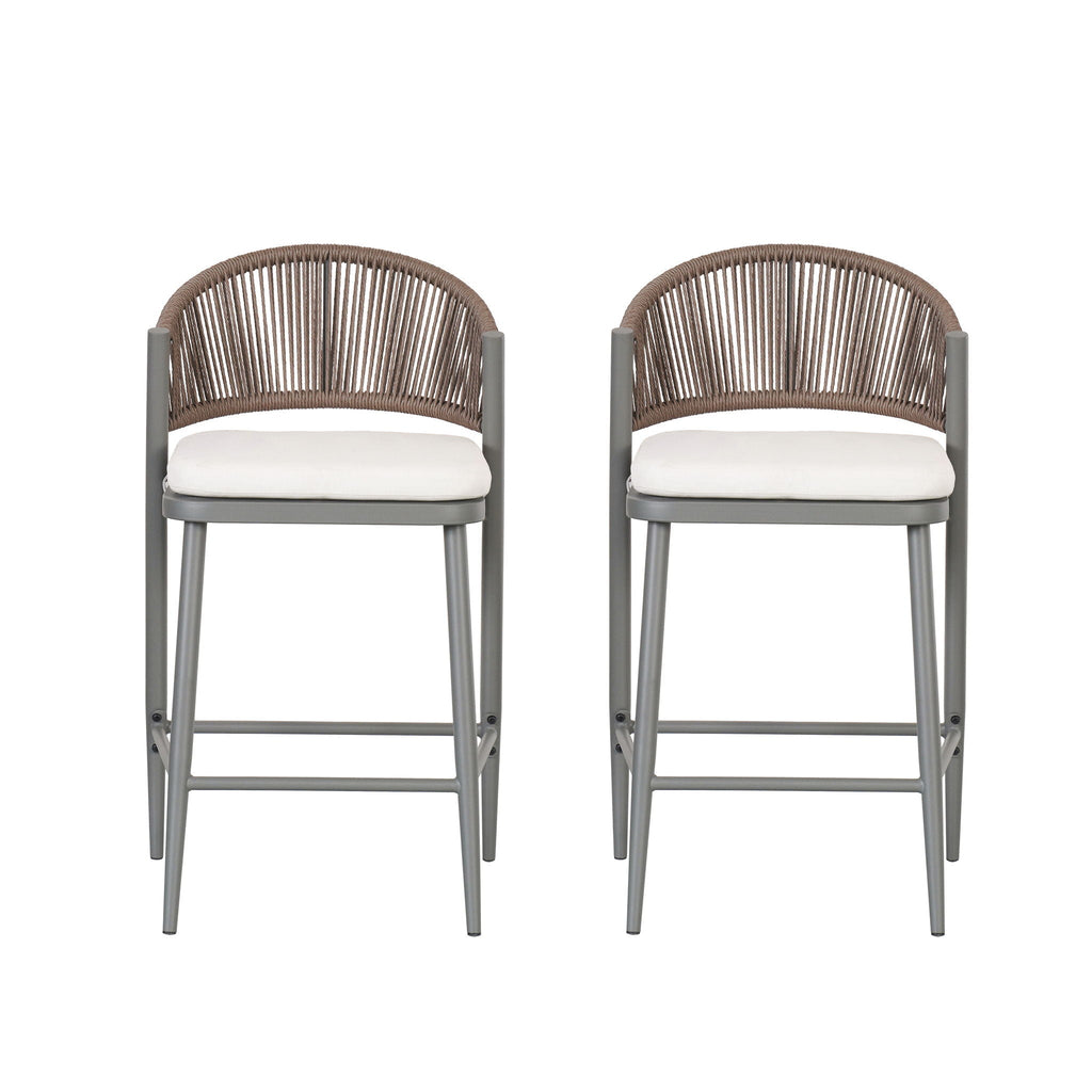 Outdoor 26" Counter Height Metal Frame Counter Stools With Scallop Shaped Backrest & Water Resistant Cushions