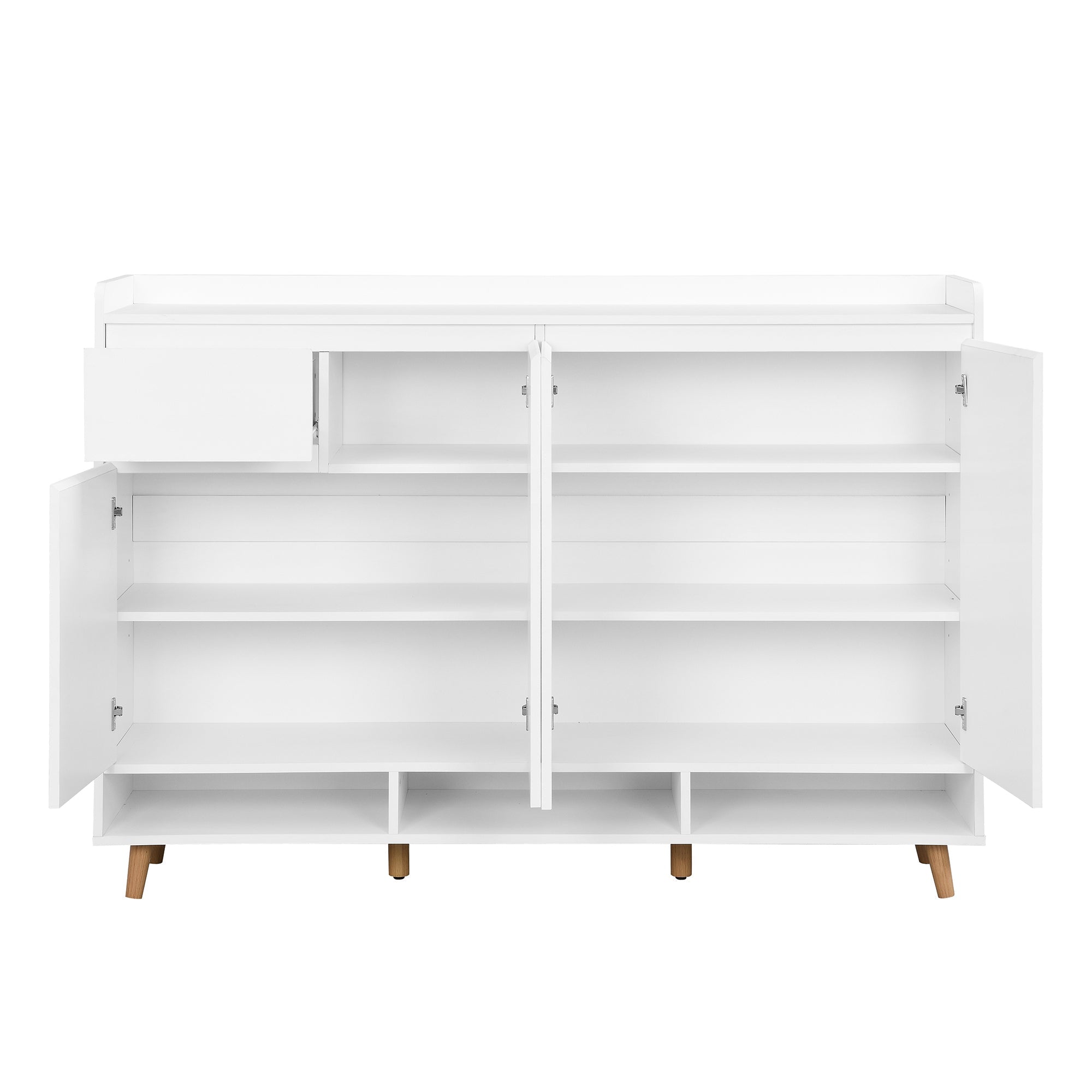 ON-TREND Sleek and Contemporary Shoe Cabinet with Adjustable Shelves, Minimalist Home Organizer with Solid Wood Legs, Storage Sideboard for Entryway, Living Room, White