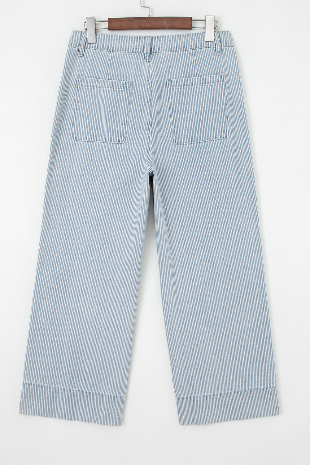 Stripe Denim Button Flap Pocket Cuffed Hem Jeans