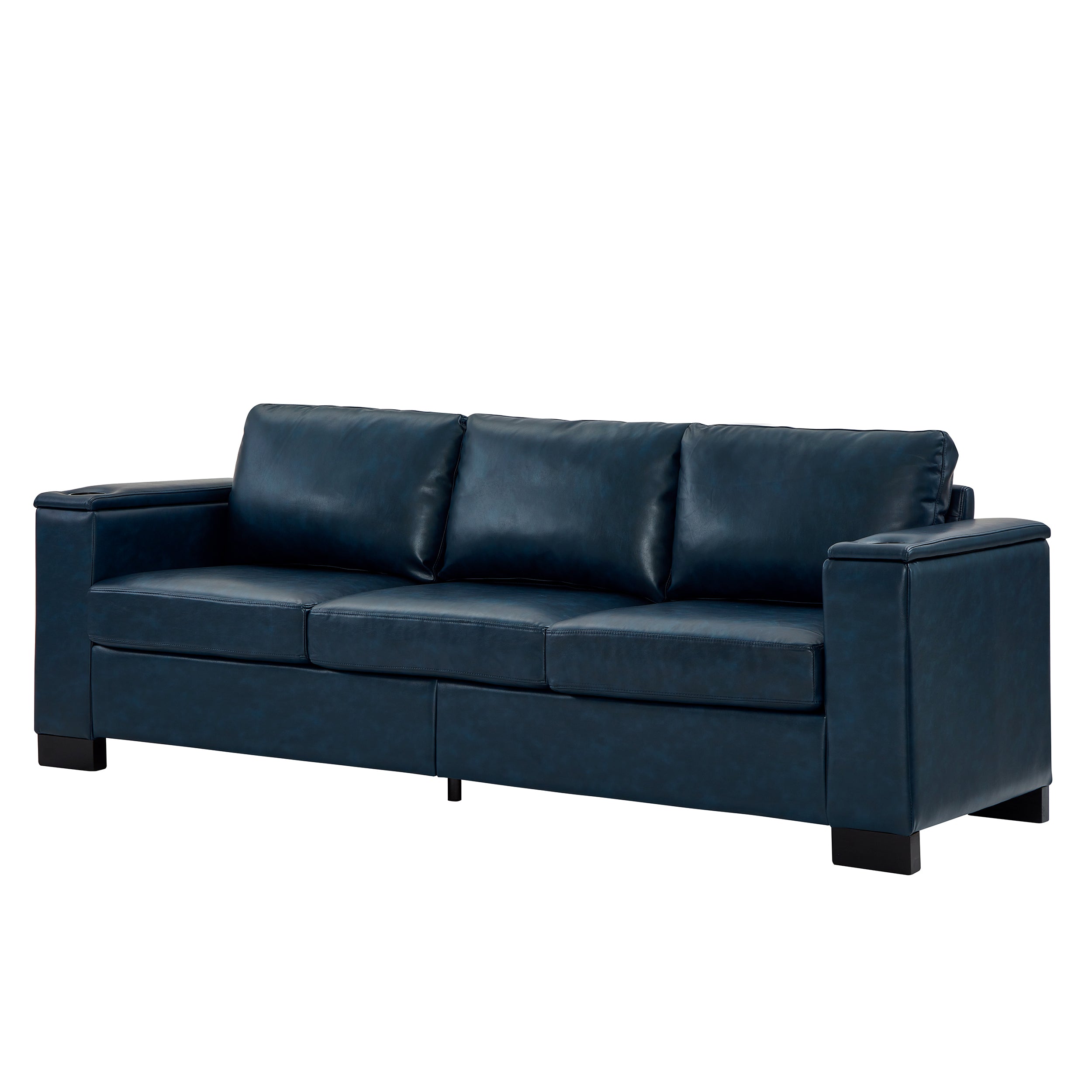 Two Pieces 2+3 seater Sofa Modern Style Living Room Sofa Faux Leather Couch,Square Arm Sofa with Cup Holder,Storage Sofa,Upholstered PU Leather Navy Blue