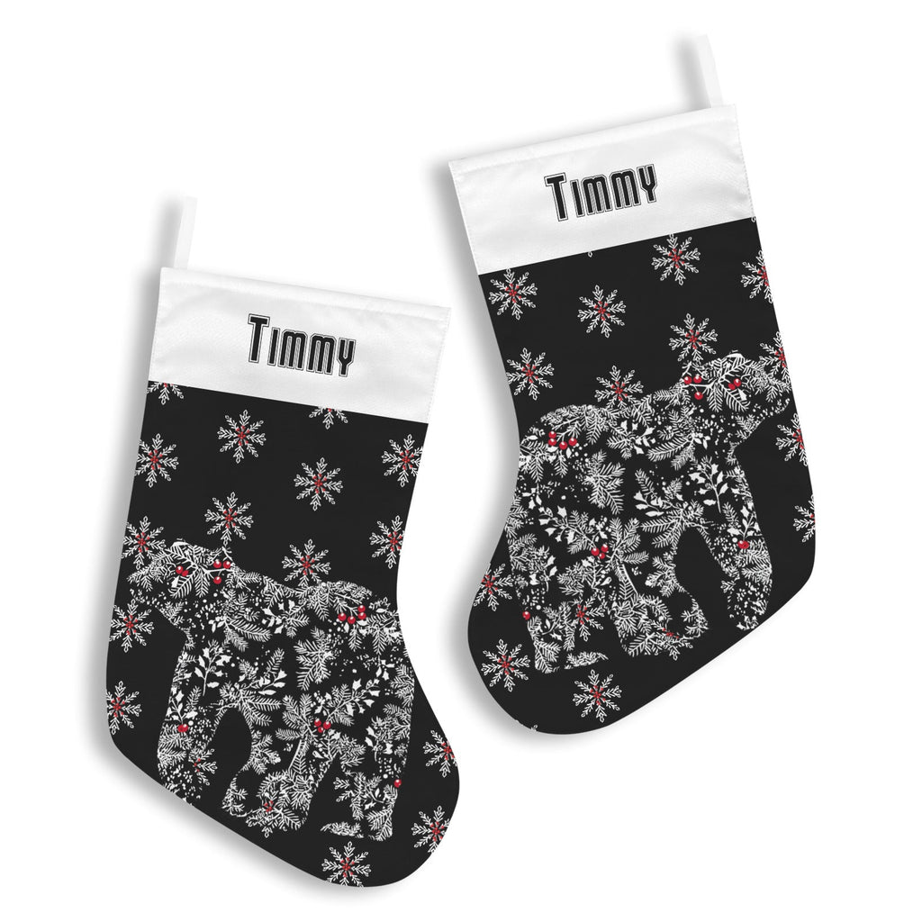 Personalizable Chinoiserie Polar Bear Black Christmas Stocking (Made in USA)