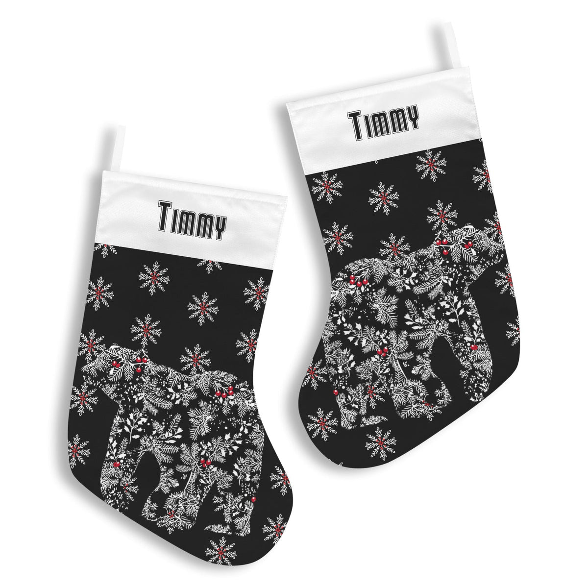 Personalizable Chinoiserie Polar Bear Black Christmas Stocking (Made in USA)
