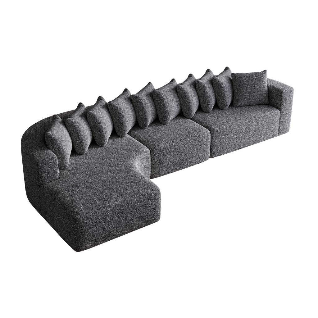 131.1-inch Chenille Sectional Sofa Set, Modern Cloud-Shaped Curved Sofa, Includes 10 Pillows, Living Room Fabric Corner Sofa, L-Shaped Modular Sofa (Left Chaise)