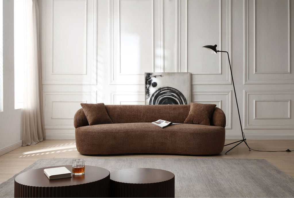 Borwn Mid Century Modern Curved Sofa, 3 Seat Cloud couch Boucle sofa Fabric Couch for Living Room, Bedroom, Office