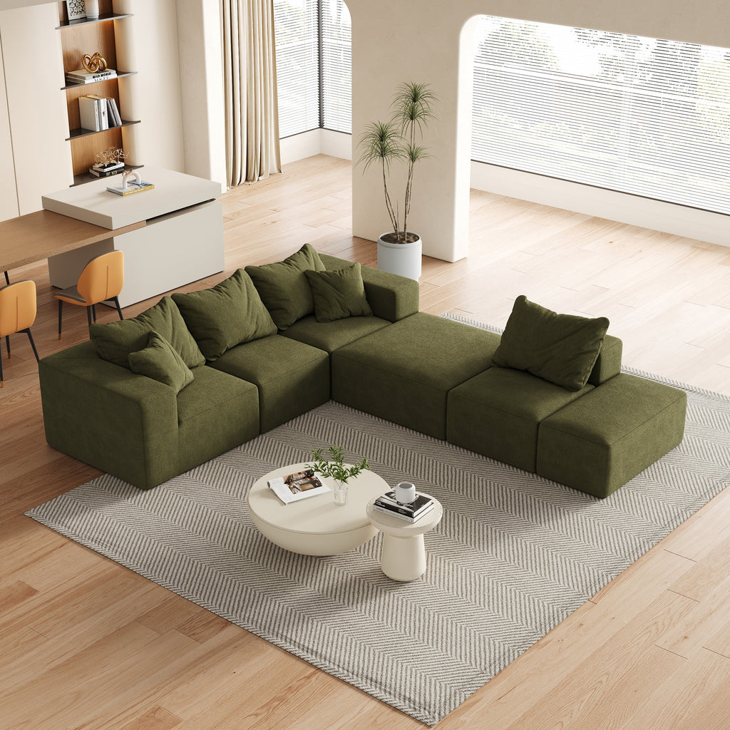 Modern Upholstered Sectional Boneless Couch Set,Modular 132' L Shaped Sectional Living Room Sofa Set With 6 Pillows,Free Combination Sofa Couch for Living Room,Bedroom