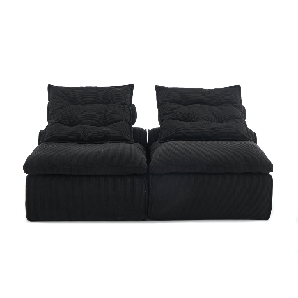 [NEW ARRIVED] [VIDEO PROVIDED]Modular Sofa,No Armrests,At will DIY,Soft Corduroy Fabric,Neck Pillow-Back Lounge Sofa Chair,Reading Nook, or Apartment Living, Lumbar Pillow,2 Seats,Upholstered,Black