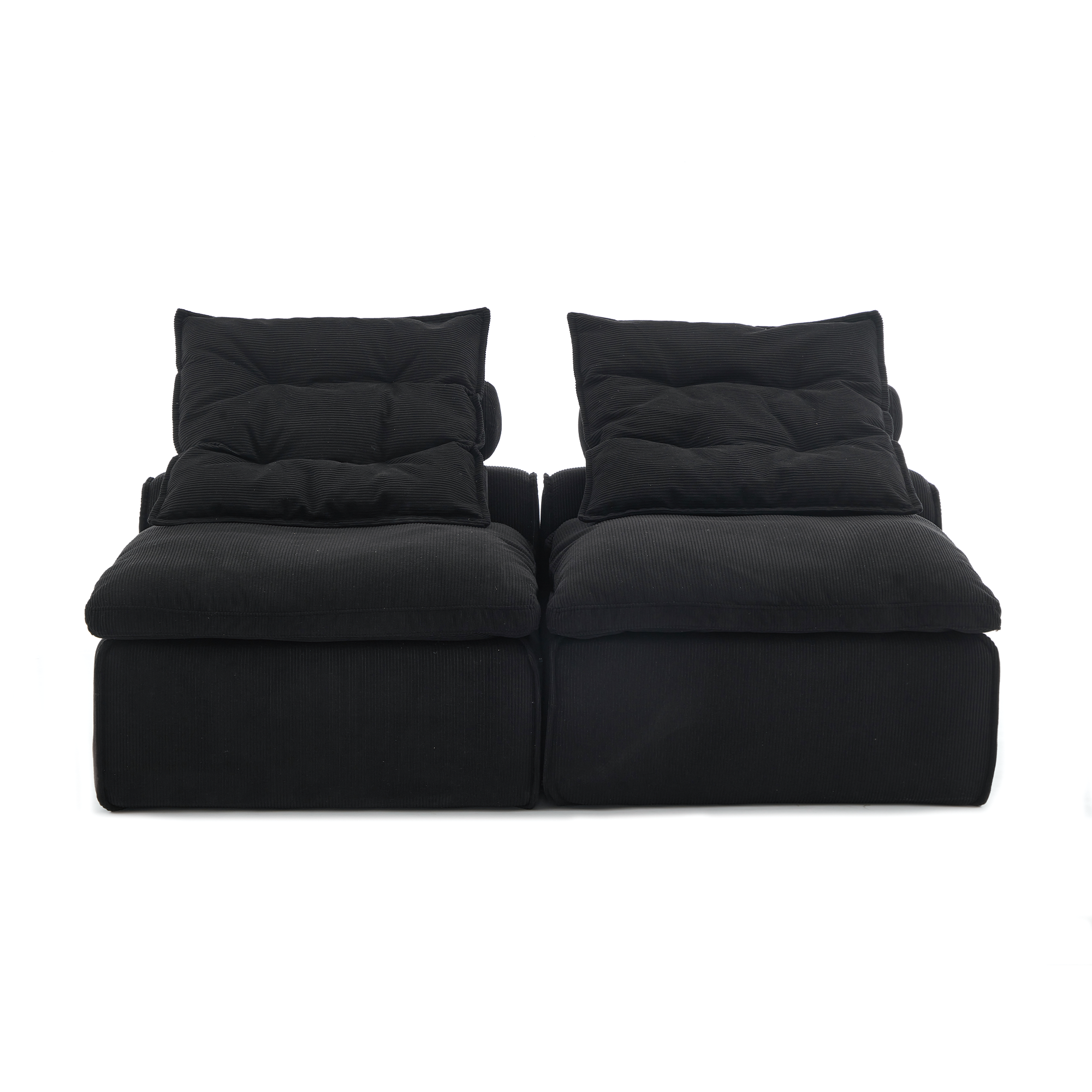 [NEW ARRIVED] [VIDEO PROVIDED]Modular Sofa,No Armrests,At will DIY,Soft Corduroy Fabric,Neck Pillow-Back Lounge Sofa Chair,Reading Nook, or Apartment Living, Lumbar Pillow,2 Seats,Upholstered,Black