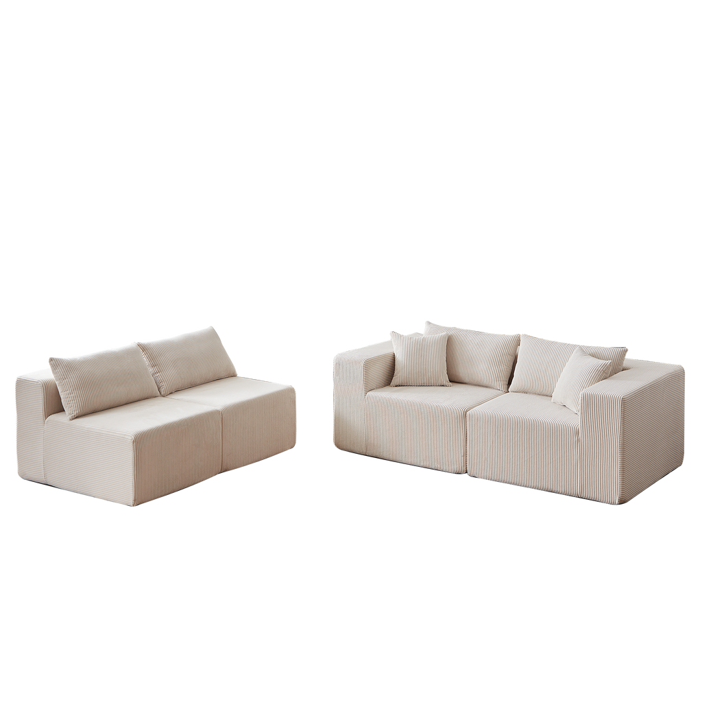 104-Inch Corduroy Modular L Shaped Sectional Sofa,Luxury Floor Couch Set,Upholstered Indoor Furniture,Foam-Filled Compressed Sofa for Living Room,Bedroom,4 PC Free Combination