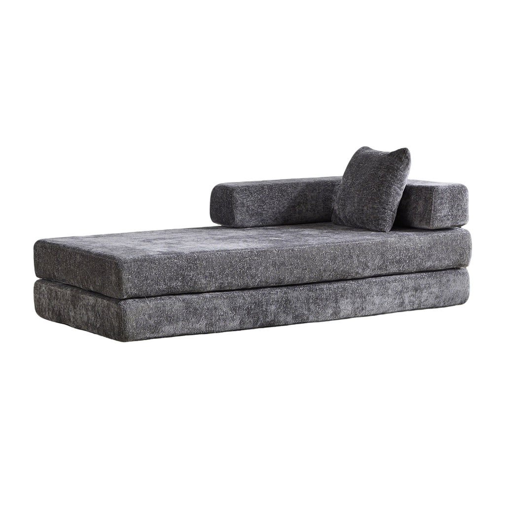Floor Couch,Compression Sofa,Convertible Floor Sofa Bed-with Pillow Back Support Armrest,Comfy Futon Couch Lounge Sleeper Bed,Chenile fabric,for Living Room Bedroom (DARK-GREY)