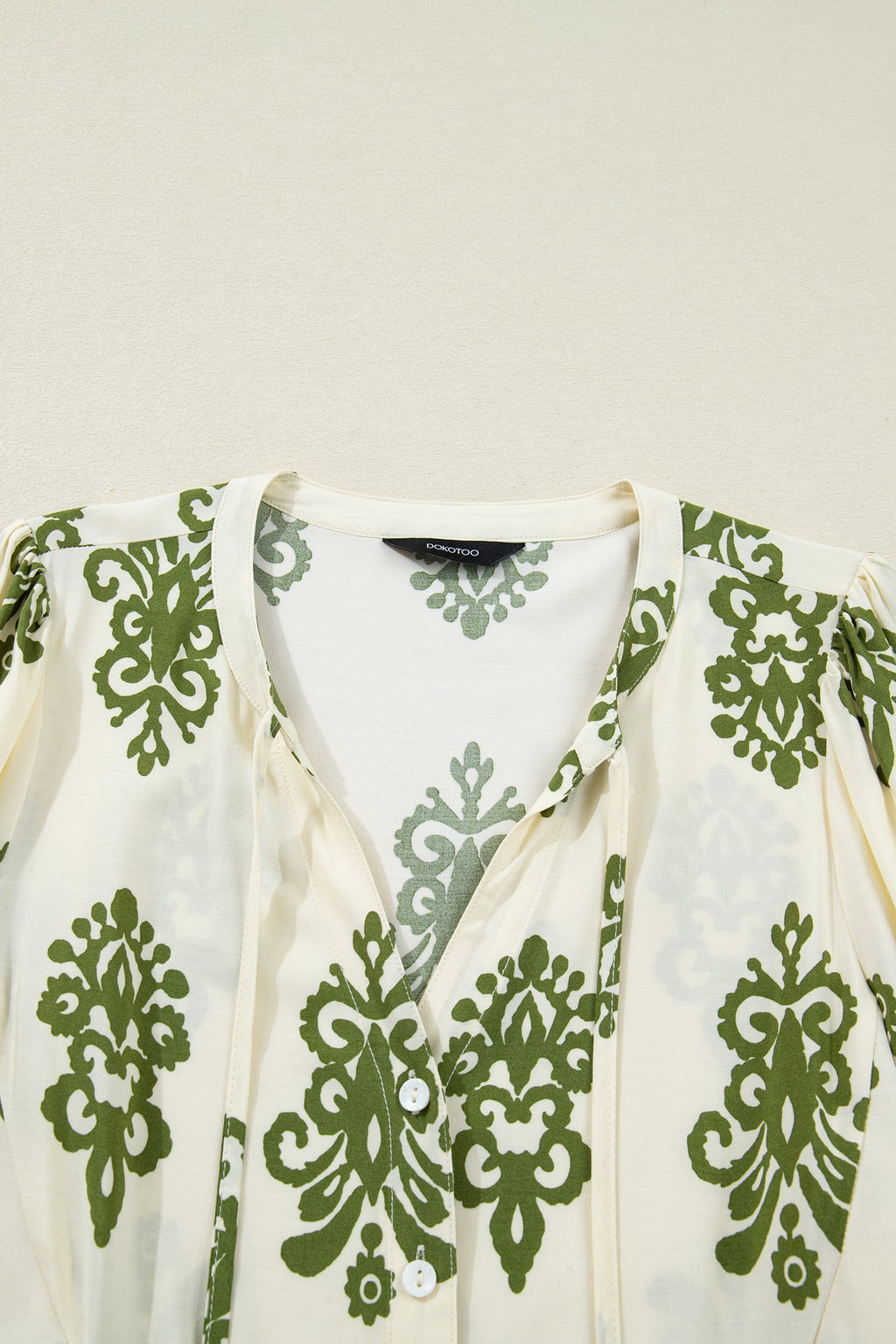 Boho Abstract Tie V-Neck Puff Sleeve Shirt