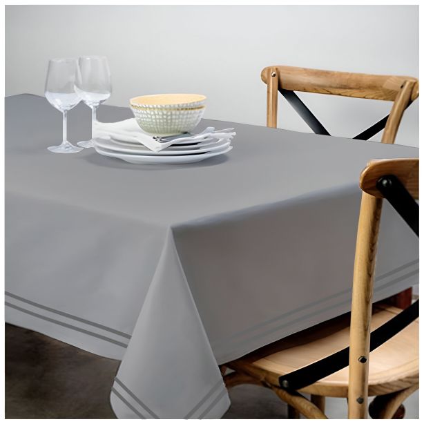 Double Embroidery Border Sateen Cotton Solid Table Cloth - Light Grey