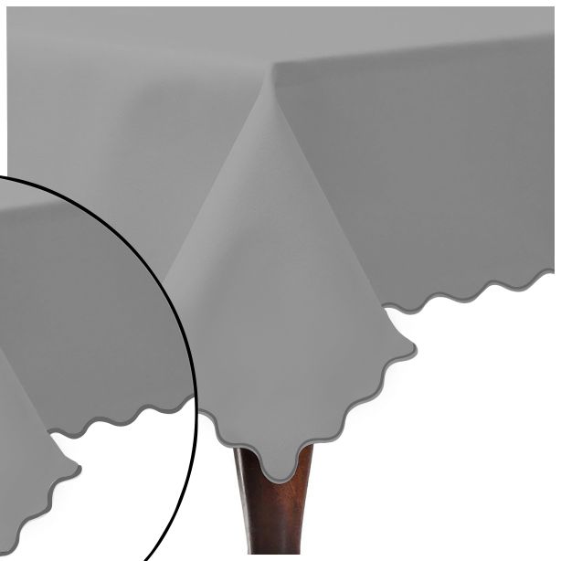 Scallop Embroidery Sateen Cotton Solid Table Cloth - Light Grey