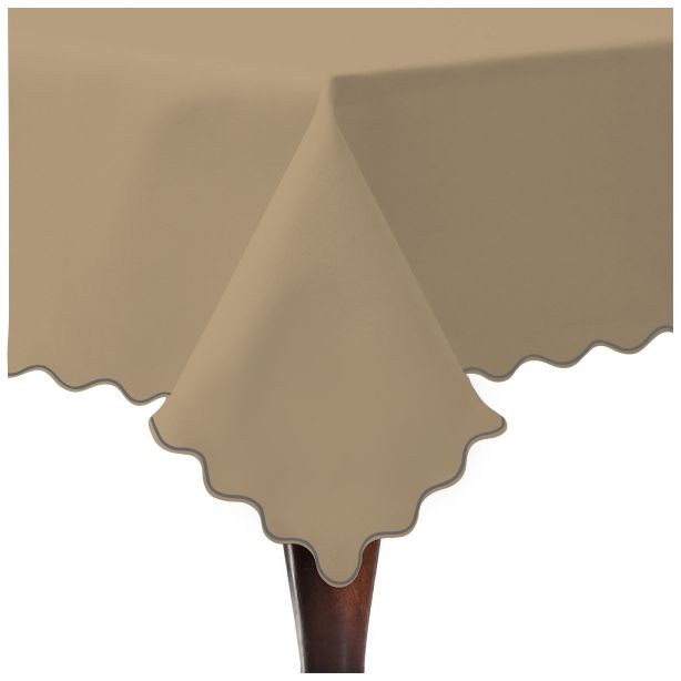 Scallop Embroidery Sateen Cotton Solid Table Cloth - Taupe