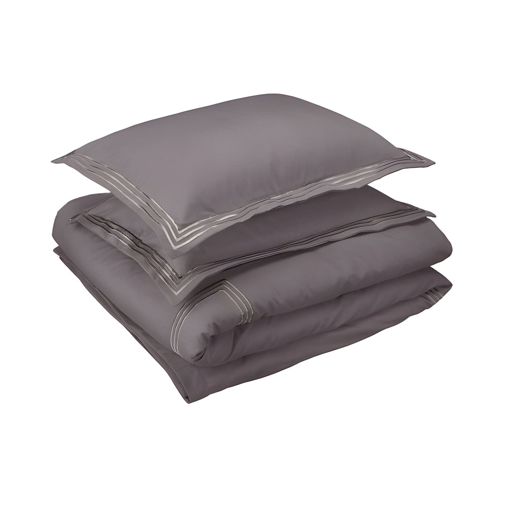 400TC Cotton Luxurious Triple Embroidery Sateen Solid Duvet Cover Set