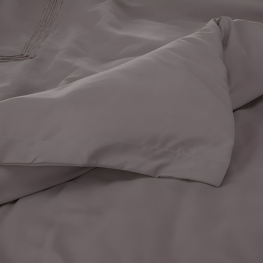 400TC Cotton Luxurious Triple Embroidery Sateen Solid Duvet Cover Set