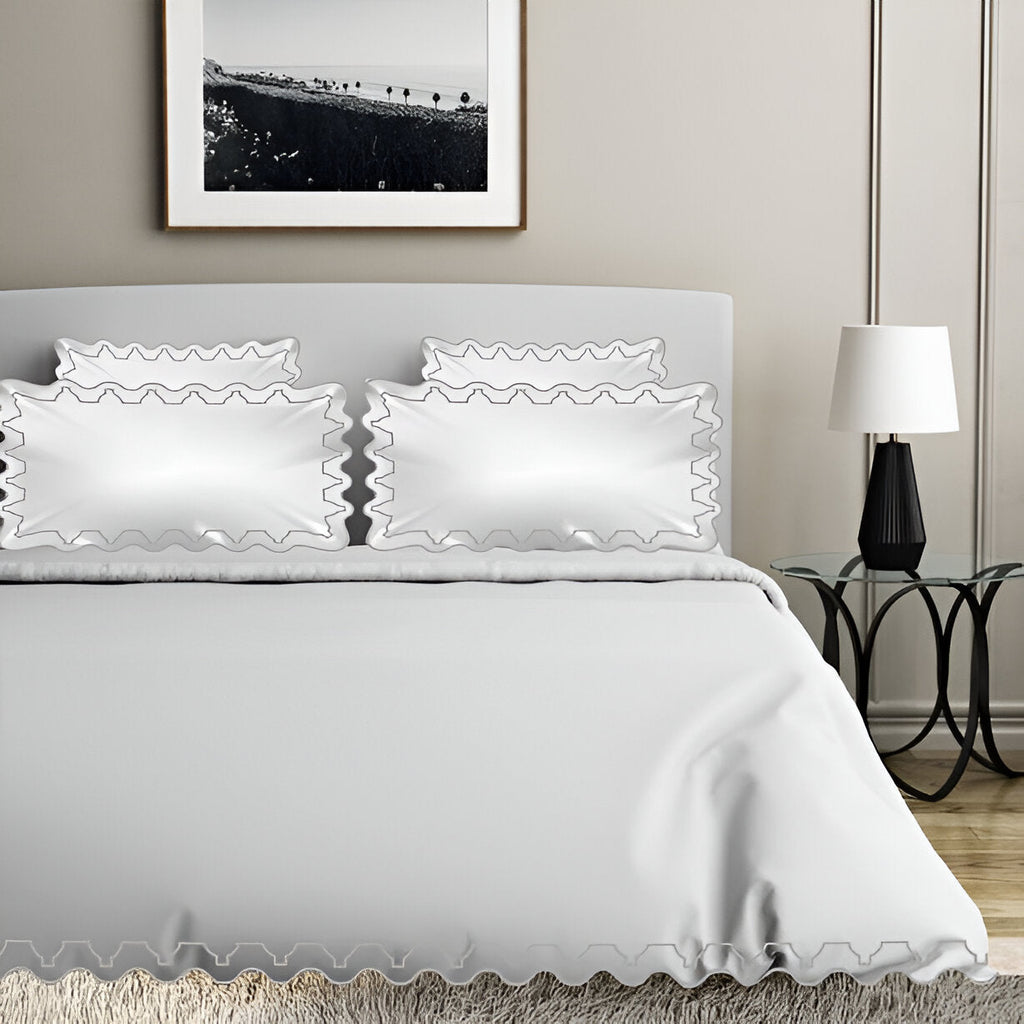 Imaginary Scallop 400TC Cotton Embroidery Sateen Solid Duvet Cover Set